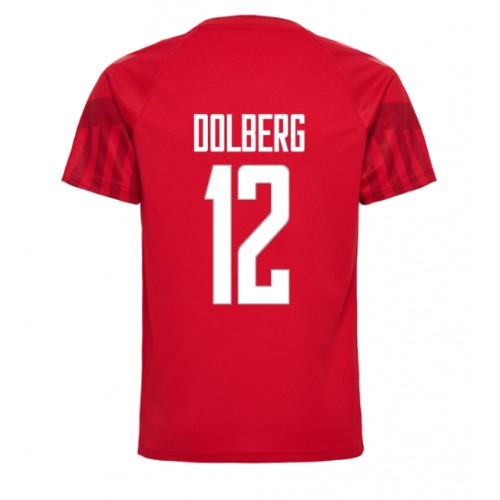 Denmark Kasper Dolberg #12 Replica Home Shirt World Cup 2022 Short Sleeve